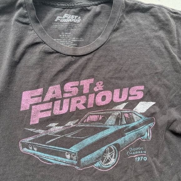 Men's Fast and Furious T-Shirt Black Dodge XL Movie Challenger Racing Cars Chase - Picture 2 of 16
